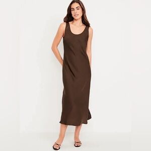 Old Navy Brown Satin Scoop Neck Slip Dress
